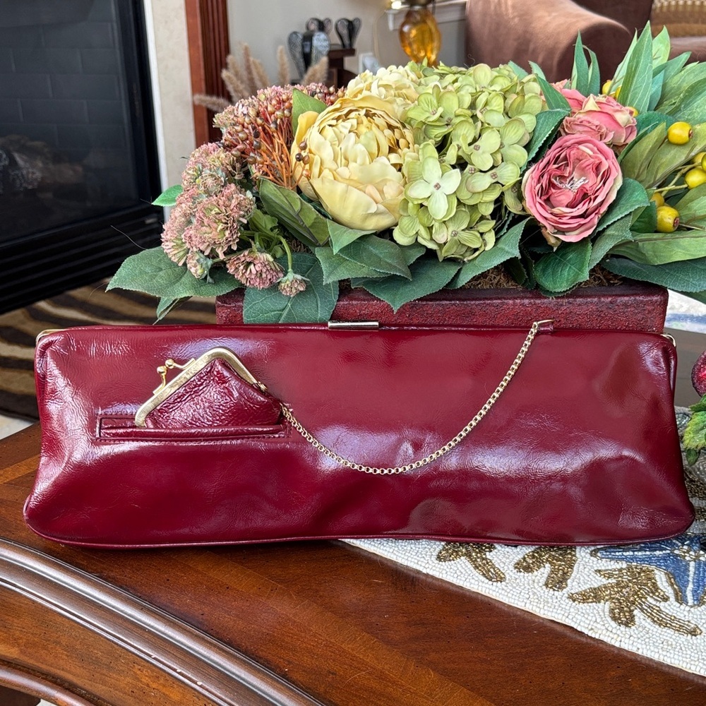 Hobo International Vintage Red Patent Leather Long Clutch Bag Chain Coin Purse - Picture 14 of 14